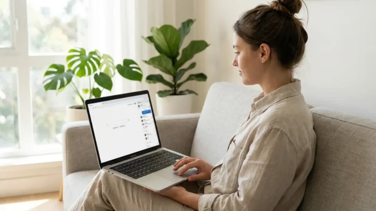 Imprenditrice che usa ChatGPT Atlas, il browser AI di OpenAI, su un MacBook
