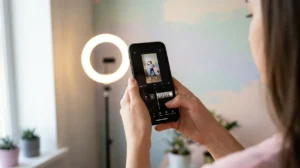Creator che monta un video verticale con lo smartphone