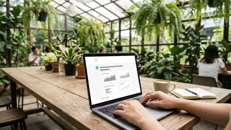 ChatGPT Work agente di OpenAI su un laptop mentre genera fogli e slide