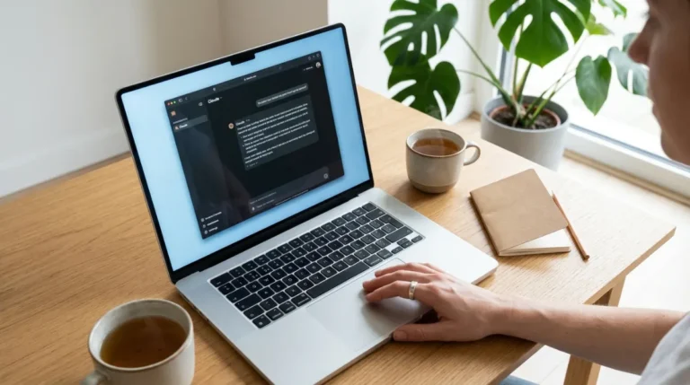 Claude Sonnet 5, il nuovo modello AI agentico di Anthropic, mostrato su un laptop con una mano femminile